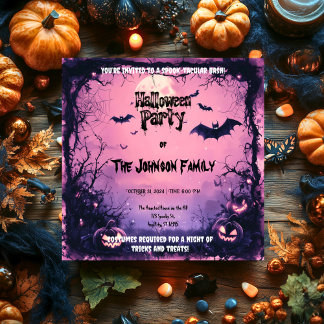 Invitation Fête d'Halloween rose éffrayant avec Citrouilles e
