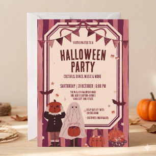 Invitation Fête d'Halloween Rose Rétro Folie Méchante