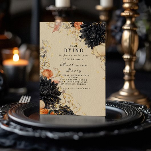 Invitation Fête d'Halloween Rustique Black Dahlia