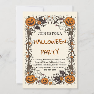 Invitation Fête d'Halloween Rustique Citrouille & Fantôme Épo