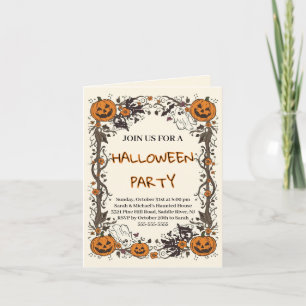Invitation Fête d'Halloween Rustique Citrouille & Fantôme Épo