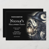 Invitation Fête d'Halloween sorcière (Devant / Derrière)