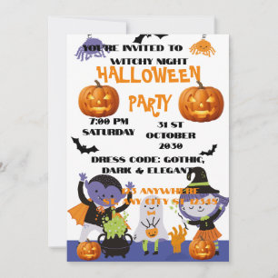 Invitation Fête d'Halloween sorcière et vampire pour enfants