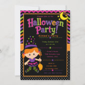 Invitation Fête d'Halloween sorcière pour filles (Devant)