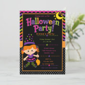 Invitation Fête d'Halloween sorcière pour filles (Debout devant)