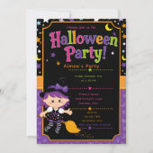 Invitation Fête d'Halloween sorcière pour filles (Devant)