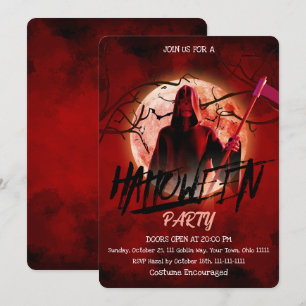 Invitation Fête d'Halloween sous la Lune de Sang du Faucheur