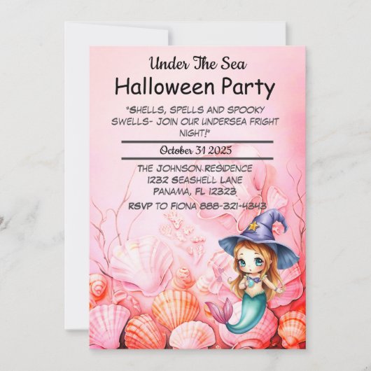 Invitation Fête d'Halloween sous la mer (Devant)