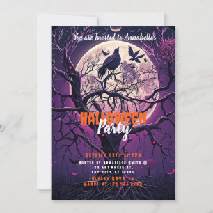 Invitation Fête d'Halloween sous la pleine lune et l'arbre ef