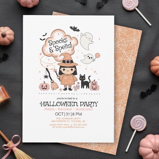 Invitation Fête d'Halloween Spooks & Spells Orange ID1325