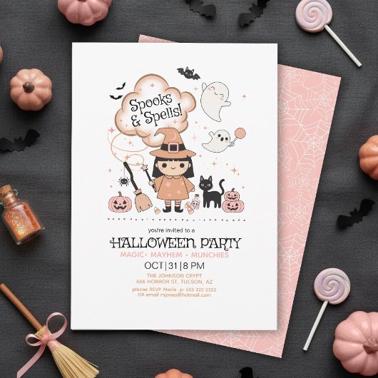 Invitation Fête d'Halloween Spooks & Spells Rose ID1325