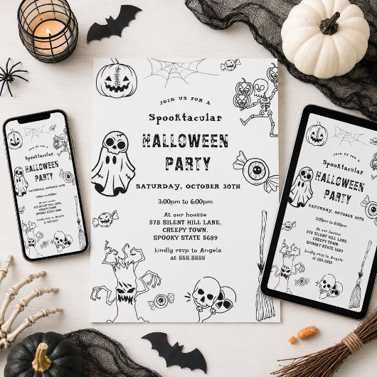 Invitation Fête d'Halloween Spooktacular Noir