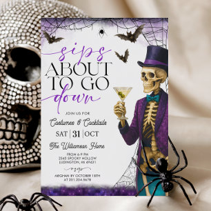 Invitation Fête d'Halloween squelette Sips About to Go Down