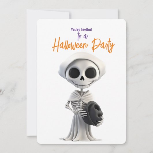 INVITATION FÊTE D'HALLOWEEN SQUELETTE STYLÉ (Devant)