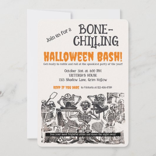 Invitation Fête d'Halloween Squelettes Anciens à Glacer le Sa (Devant)