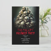 Invitation Fête d'Halloween Tas de Crânes Hurleurs Effrayants (Debout devant)