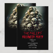 Invitation Fête d'Halloween Tas de Crânes Hurleurs Effrayants (Devant / Derrière)