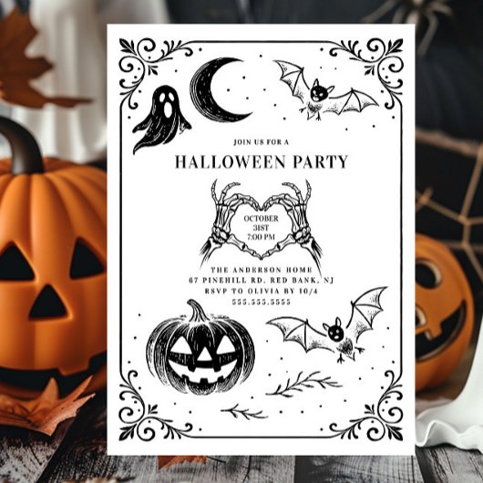 Invitation Fête d'Halloween tirée à la main