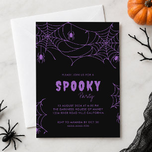 Invitation Fête d'Halloween toile d'araignée violet noir effr