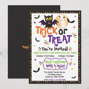 Invitation Fête d'Halloween Trick or Treat Chauve-souris et L