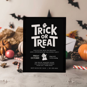 INVITATION FÊTE D'HALLOWEEN TRICK OR TREAT PETIT FANTÔME NOIR