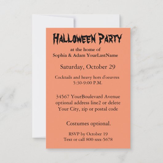 Invitation Fête d'Halloween unique (Dos)