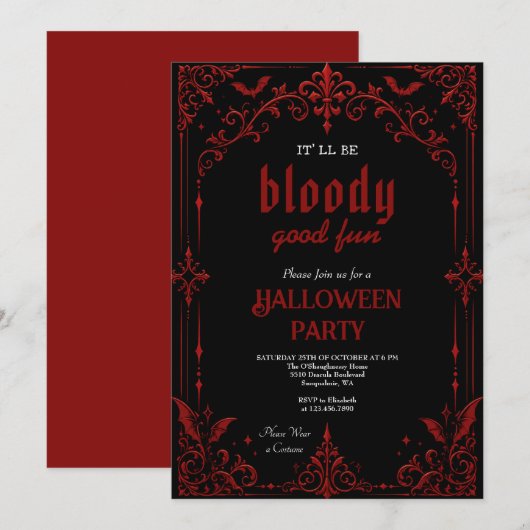 Invitation Fête d'Halloween Vampire Gothique (Devant / Derrière)