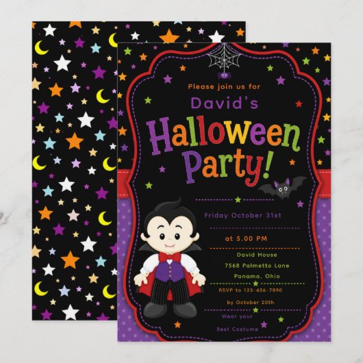 Invitation Fête d'Halloween Vampire pour Enfants (Devant / Derrière)