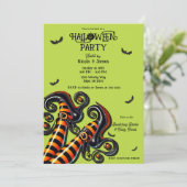 Invitation Fête d'Halloween vert orange et orange (Debout devant)