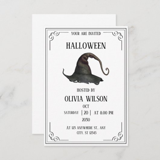 Invitation Fête d'Halloween Vintage beige (Devant / Derrière)