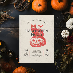 Invitation Fête d'Halloween Vintage Citrouille Chauve-Souris 