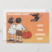 Invitation Fête d'Halloween vintages enfants avec sorcière (Devant)
