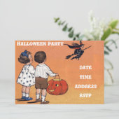 Invitation Fête d'Halloween vintages enfants avec sorcière (Debout devant)