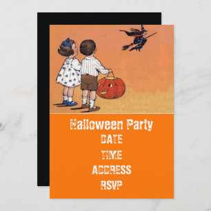 Invitation Fête d'Halloween vintages enfants avec sorcière