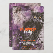 Invitation Fête d'Halloween violet de chouette chouette (Devant / Derrière)