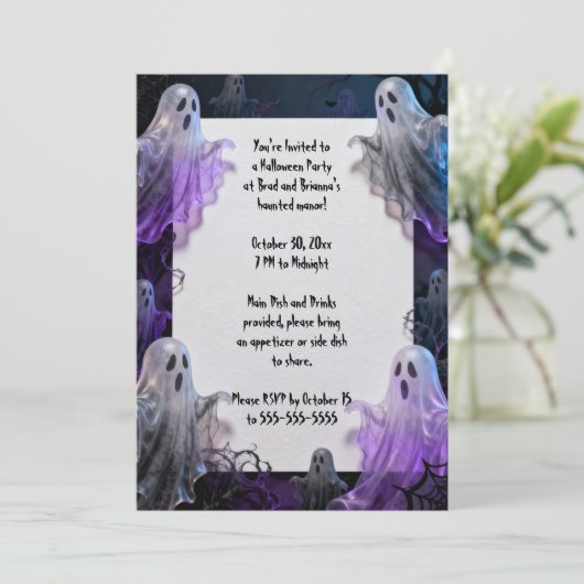 Invitation Fête d'Halloween violette (Debout devant)