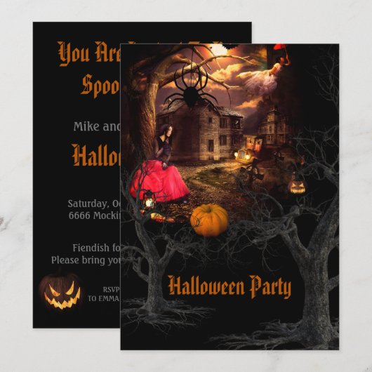 Invitation Fête d'Halloween Witchy (Devant / Derrière)