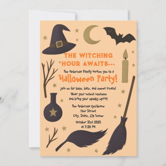 Invitation Fête d'Halloween Witchy - L'Heure de Sorcière atte (Devant)