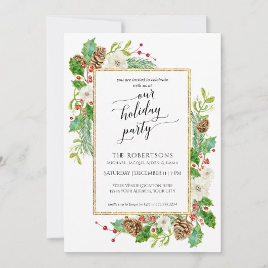 Invitation Fête d'hiver Aquarelle Rose Pine Cone (Devant)