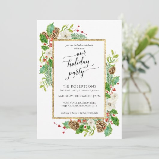 Invitation Fête d'hiver Aquarelle Rose Pine Cone (Debout devant)