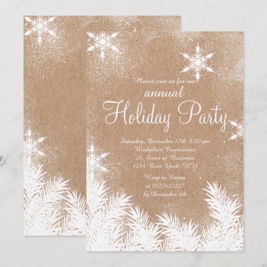 Invitation fête d'hiver de la neige rustique de l'imitation k (Devant / Derrière)