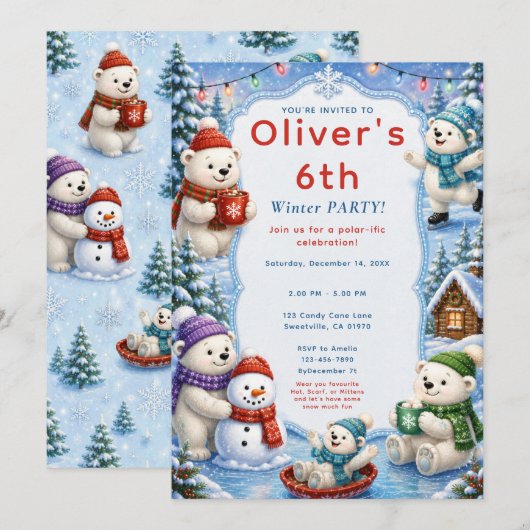 Invitation Fête d'hiver de l'ours polaire mignon (Devant / Derrière)