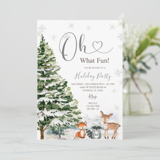 Invitation Fête d'hiver des animaux à feuillage persistant (Debout devant)