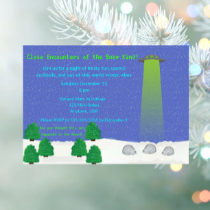 Invitation Fête d'hiver drôle et festive - Neige et extraterr