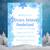 Invitation Fête d'hiver Flocon de Neige Bleu Onederland