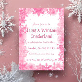 Invitation Fête d'hiver flocon de neige rose Onederland