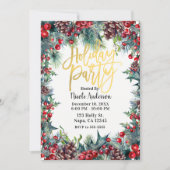 Invitation Fête d'hiver Noël Holly & Pine Cones (Devant)