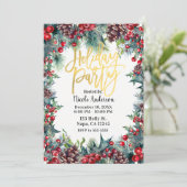 Invitation Fête d'hiver Noël Holly & Pine Cones (Debout devant)