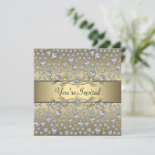 Invitation Fête Diamants Noir et Or Toutes Occasions (Debout devant)