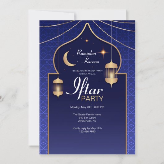 Invitation Fête d'Iftar en Bleu (Devant)